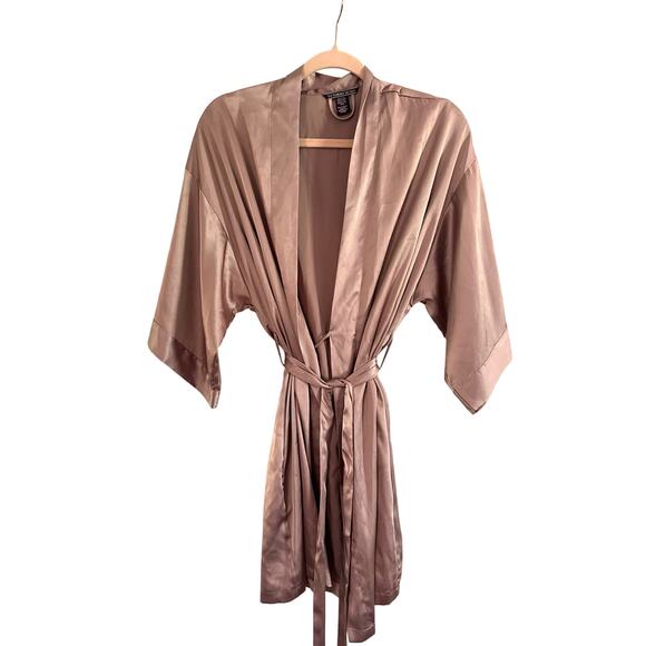 VICTORIA’S SECRET Very Sexy Satin Kimono Robe Taupey-Mauve Sash Pockets - XS/S - Picture 1 of 5